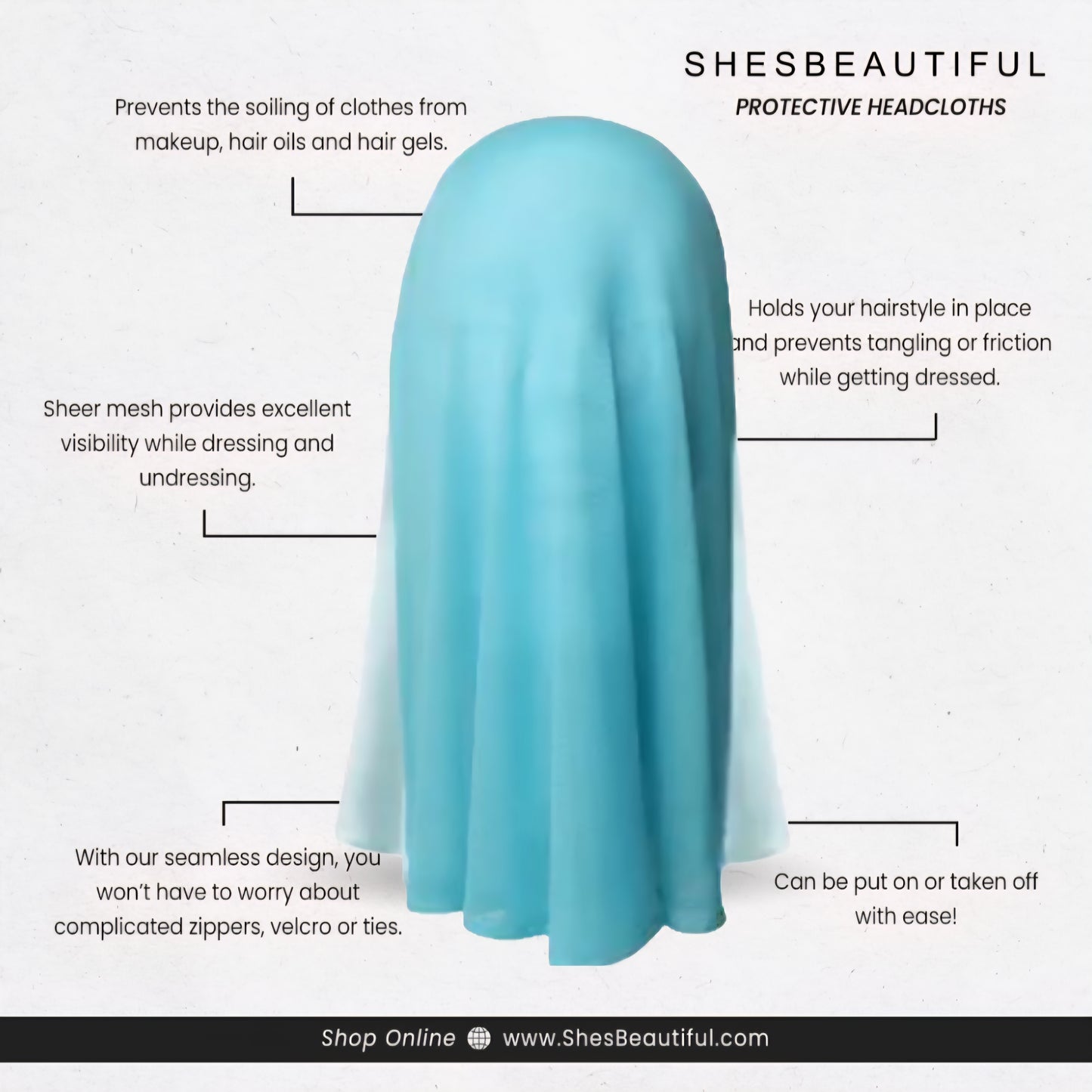 Glacier Blue Silk Makeup Protector Headcloth