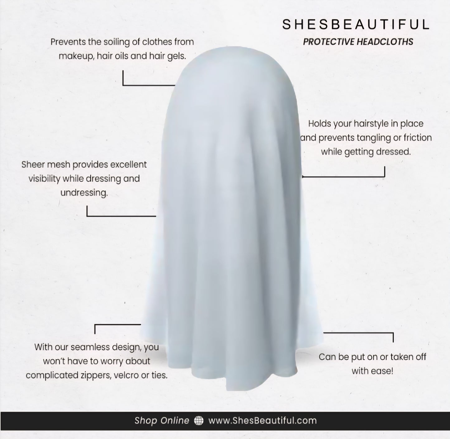 Silver Grey Silk Makeup Protector Headcloth