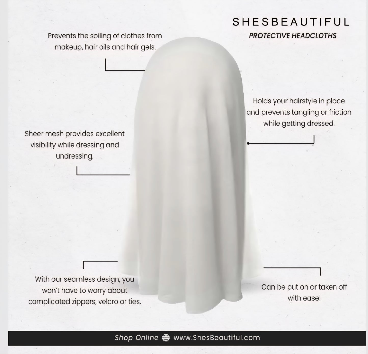 Pearl White Silk Makeup Protector Headcloth