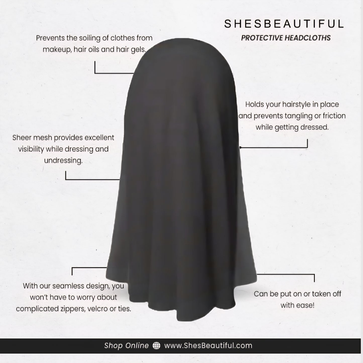 Classic Noir Black Silk Makeup Protector Headcloth