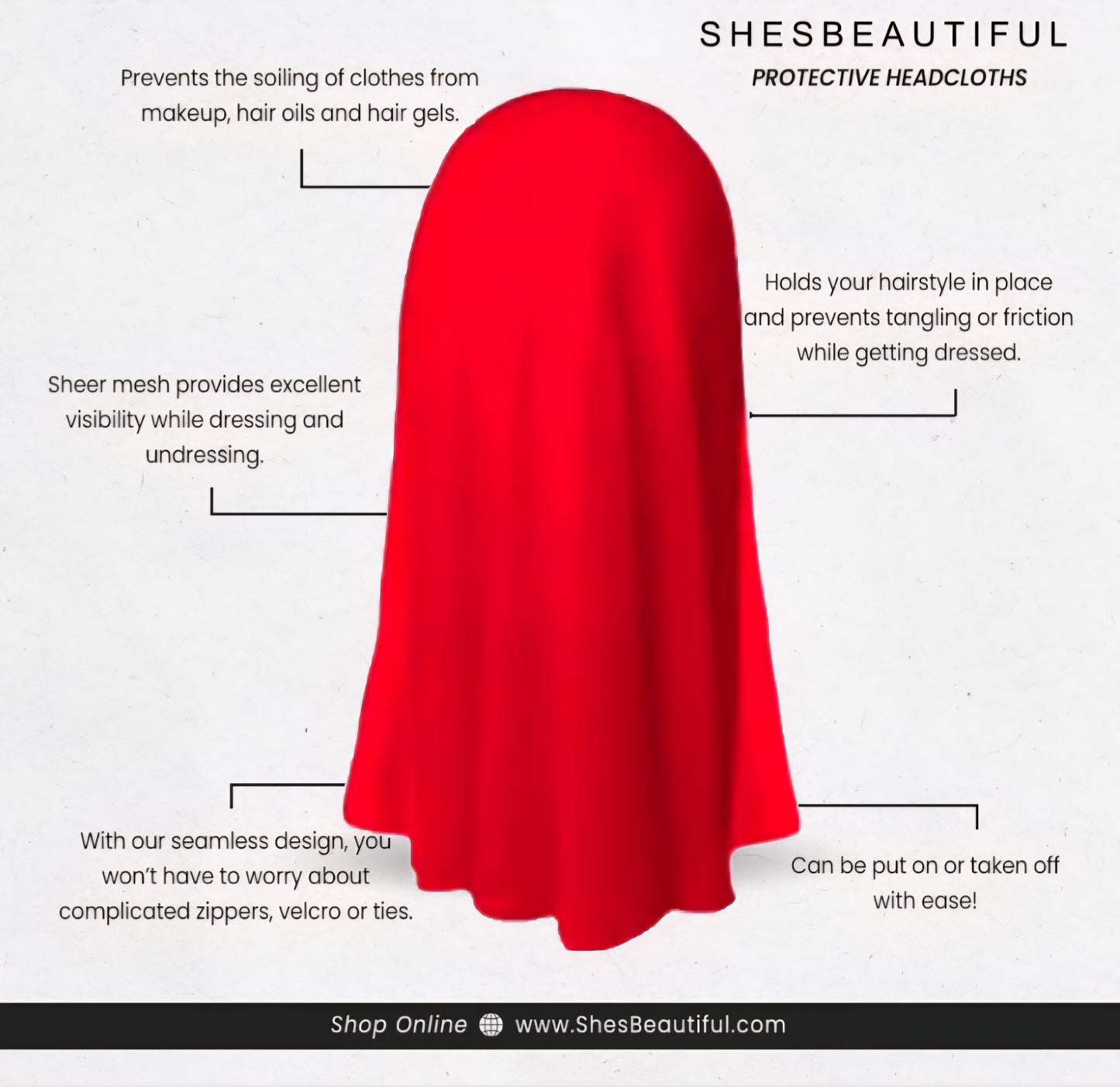 Cherry Red Silk Makeup Protector Headcloth